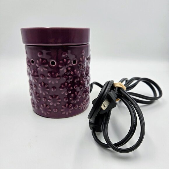 Scentsy Wax Warmer Cosmos Purple Floral Retired Embossed Full Sized Wax … - Picture 4 of 14